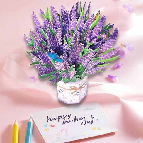 Mothers Day Card, Paper Love 3D Lavender Pop Up Handcrafted Card Flower Bouquet for Mom, 100% Recycled and Eco-Friendly, 8x 6 Inch Cover with Note Tag in Saudi Arabia
