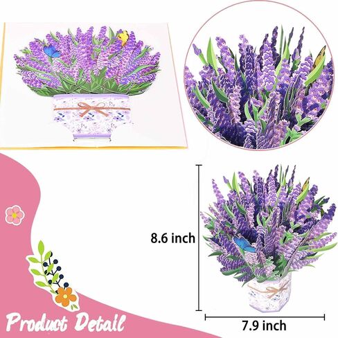 Mothers Day Card, Paper Love 3D Lavender Pop Up Handcrafted Card Flower Bouquet for Mom, 100% Recycled and Eco-Friendly, 8x 6 Inch Cover with Note Tag in Saudi Arabia