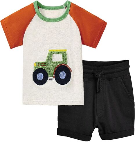 Frogwill Toddler Boys Little Monster Embroidered Truck 2-Pieces Cotton T-Shirt and Shorts Summer Outfit Set in Kuwait