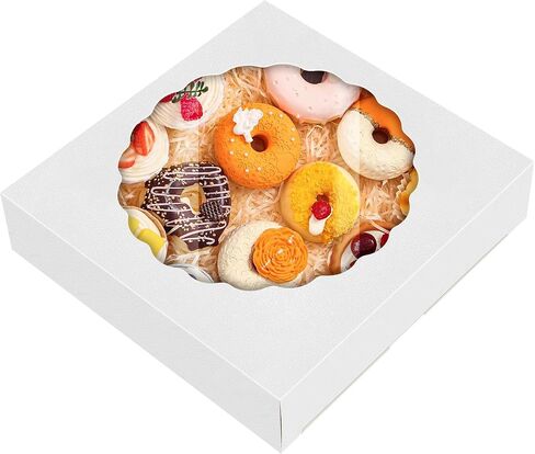 HONGFAPK 50pcs Pack White of Cookie Boxes 4 1/2" x 4 1/2" x 1 1/5" Inches, Individual Small Gift Boxes with Window, Dessert Boxes,Pastry boxes, Mini Dount Boxes in Saudi Arabia