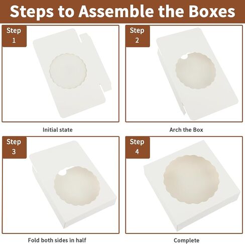 HONGFAPK 50pcs Pack White of Cookie Boxes 4 1/2" x 4 1/2" x 1 1/5" Inches, Individual Small Gift Boxes with Window, Dessert Boxes,Pastry boxes, Mini Dount Boxes in Saudi Arabia