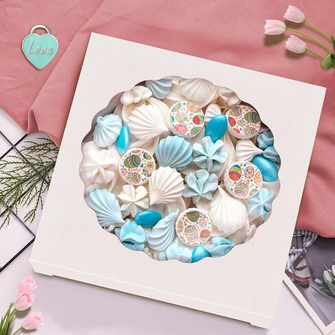 HONGFAPK 50pcs Pack White of Cookie Boxes 4 1/2" x 4 1/2" x 1 1/5" Inches, Individual Small Gift Boxes with Window, Dessert Boxes,Pastry boxes, Mini Dount Boxes in Saudi Arabia