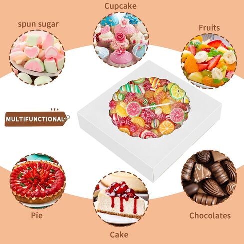 HONGFAPK 50pcs Pack White of Cookie Boxes 4 1/2" x 4 1/2" x 1 1/5" Inches, Individual Small Gift Boxes with Window, Dessert Boxes,Pastry boxes, Mini Dount Boxes in Saudi Arabia