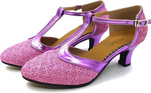 Women's Ballroom Dance Shoes Glitter T-Strap Dancing Heels Salsa Latin Wedding Party Shoes Black 2 inches Heel 6.5 US in Saudi Arabia