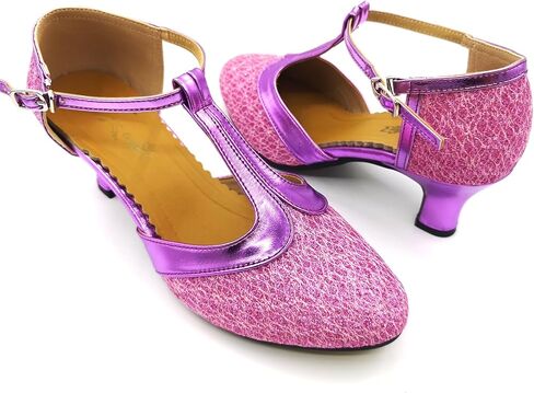 Women's Ballroom Dance Shoes Glitter T-Strap Dancing Heels Salsa Latin Wedding Party Shoes Black 2 inches Heel 6.5 US in Saudi Arabia
