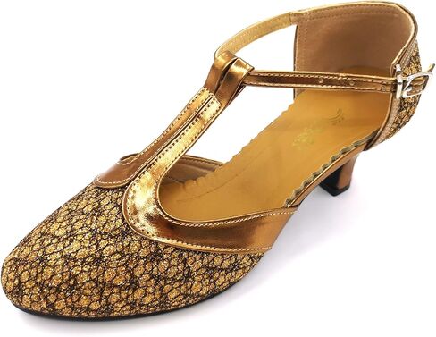 Women's Ballroom Dance Shoes Glitter T-Strap Dancing Heels Salsa Latin Wedding Party Shoes Black 2 inches Heel 6.5 US in Saudi Arabia