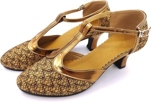 Women's Ballroom Dance Shoes Glitter T-Strap Dancing Heels Salsa Latin Wedding Party Shoes Black 2 inches Heel 6.5 US in Saudi Arabia