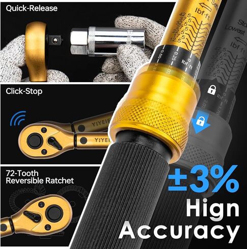 50Pcs Master Bike Torque Wrench Set, 1/4 Inch Drive, 10-220 IN.LB (1-24.9 Nm), Inch Pound Click Torque Wrench with Bit Sockets, 0.1 Nm Micro, 3/8 Adapter, Pro Bicycle Tool Kit for MTB in Kuwait