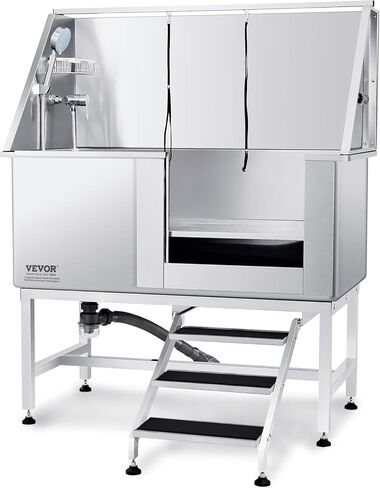 VEVOR 50 "Pet Dog Station W/الدرج ، حوض استحسان الكلاب المهنية من الفولاذ المقاوم للصدأ مع صندوق الصابون ، صنبور ، ملحق غني ، حوض استحمام للكلاب للحيوانات الأليفة الكبيرة ، والحيوانات الأليفة الصغيرة ، وحوض الغسيل للمنزل يمينًا in Kuwait