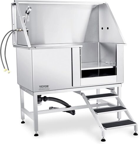 VEVOR 50 "Pet Dog Station W/الدرج ، حوض استحسان الكلاب المهنية من الفولاذ المقاوم للصدأ مع صندوق الصابون ، صنبور ، ملحق غني ، حوض استحمام للكلاب للحيوانات الأليفة الكبيرة ، والحيوانات الأليفة الصغيرة ، وحوض الغسيل للمنزل يمينًا in Kuwait