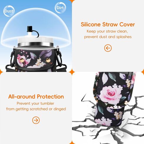 Water Bottle Carrier Bag with Phone Pocket for Stanley 40/30 oz Tumbler Neoprene Insulated Mug Sleeve Pouch with 2 Pockets & Adjustable Strap & Straw Cover for Stanley Cup Accessories in Saudi Arabia