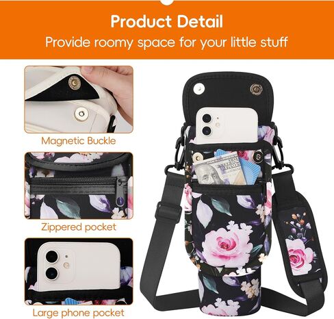 Water Bottle Carrier Bag with Phone Pocket for Stanley 40/30 oz Tumbler Neoprene Insulated Mug Sleeve Pouch with 2 Pockets & Adjustable Strap & Straw Cover for Stanley Cup Accessories in Saudi Arabia