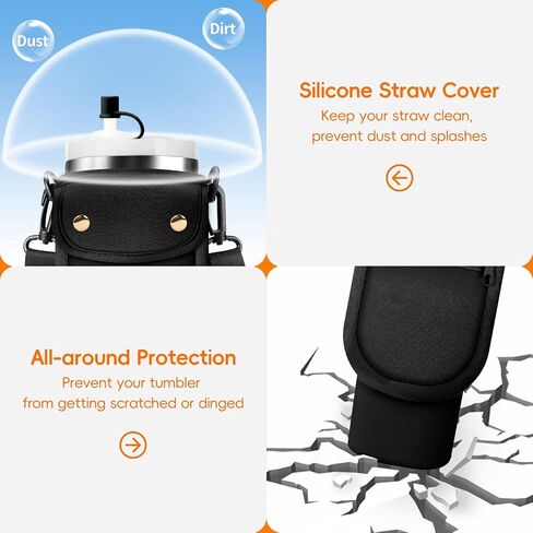 Water Bottle Carrier Bag with Phone Pocket for Stanley 40/30 oz Tumbler Neoprene Insulated Mug Sleeve Pouch with 2 Pockets & Adjustable Strap & Straw Cover for Stanley Cup Accessories in Kuwait
