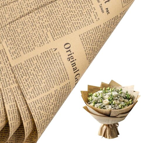 RUSPEPA 20 Sheets Kraft Newspaper Flower Wrapping Paper, Reversible Floral Bouquet Paper, Black Font Kraft Newsprint Design for Birthday, Florist Supply, Wedding, Valentine's Day, Mother's Day and DIY in Saudi Arabia