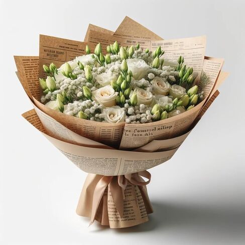 Ruspepa 20 Sheets Kraft Newspaper Flower Flower Paper ، ورق باقة الأزهار القابلة للانعكاس ، تصميم NEWSPRINT الأسود Kraft لعيد الميلاد ، زهور الزهور ، حفل زفاف ، عيد الحب ، عيد الأم و DIY in Saudi Arabia