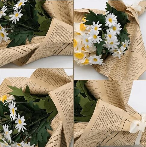 RUSPEPA 20 Sheets Kraft Newspaper Flower Wrapping Paper, Reversible Floral Bouquet Paper, Black Font Kraft Newsprint Design for Birthday, Florist Supply, Wedding, Valentine's Day, Mother's Day and DIY in Saudi Arabia