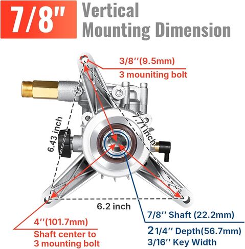 YAMATIC Vertical Pressure Washer Pump Max 3450 PSI 2.5 GPM, 7/8" Shaft Replacement Pump for Power Washer, Compatible with Simpson, Honda, Ryobi, Craftsman, GCV190 Rear Inlet/Outlet in Saudi Arabia