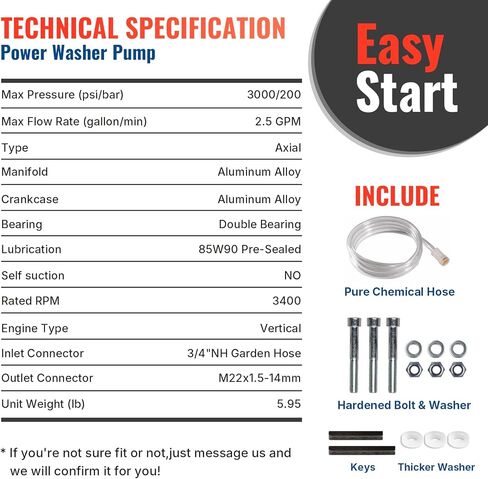 YAMATIC Vertical Pressure Washer Pump Max 3450 PSI 2.5 GPM, 7/8" Shaft Replacement Pump for Power Washer, Compatible with Simpson, Honda, Ryobi, Craftsman, GCV190 Rear Inlet/Outlet in Saudi Arabia