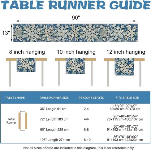 Winter Snowflake Blue Table Runner, Christmas Snow Kitchen Dining Table Decoration, Seasonal Burlap Indoor Outdoor Home Decor Party Supply 13 x 72 Inches in Kuwait
