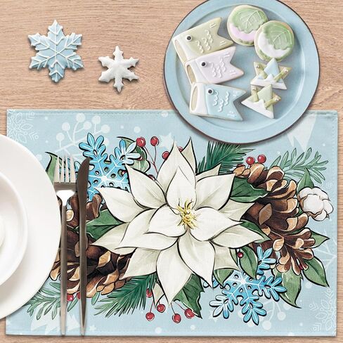 Winter Snowflake Blue Table Runner, Christmas Snow Kitchen Dining Table Decoration, Seasonal Burlap Indoor Outdoor Home Decor Party Supply 13 x 72 Inches in Kuwait