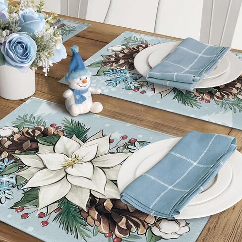 Winter Snowflake Blue Table Runner, Christmas Snow Kitchen Dining Table Decoration, Seasonal Burlap Indoor Outdoor Home Decor Party Supply 13 x 72 Inches in Kuwait