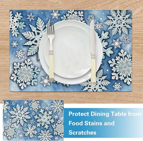 Winter Snowflake Blue Table Runner, Christmas Snow Kitchen Dining Table Decoration, Seasonal Burlap Indoor Outdoor Home Decor Party Supply 13 x 72 Inches in Kuwait