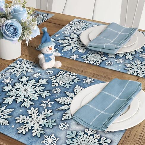 Winter Snowflake Blue Table Runner, Christmas Snow Kitchen Dining Table Decoration, Seasonal Burlap Indoor Outdoor Home Decor Party Supply 13 x 72 Inches in Kuwait