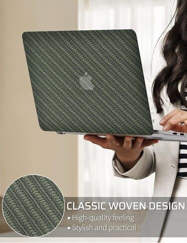 Compatible with MacBook Air 13 Inch Case2022 2021 2020 2019 2018 Release A1932 A2179 M1 A2337 Touch ID, Classic Woven Leather Plastic Hard Shell Case＋Transparent Keyboard Cover,Dark Green in Saudi Arabia
