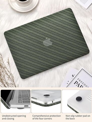 Compatible with MacBook Air 13 Inch Case2022 2021 2020 2019 2018 Release A1932 A2179 M1 A2337 Touch ID, Classic Woven Leather Plastic Hard Shell Case＋Transparent Keyboard Cover,Dark Green in Saudi Arabia