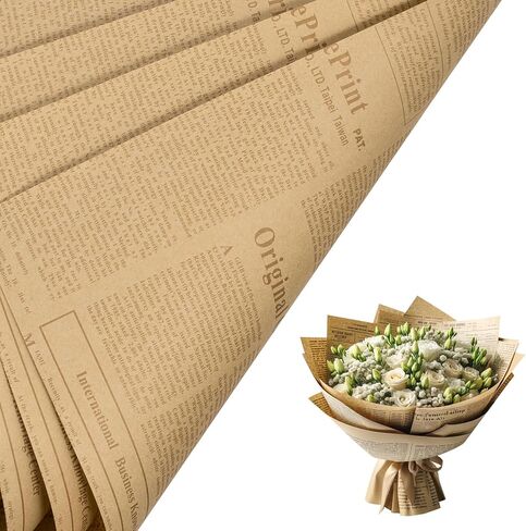 Ruspepa 20 Sheets Kraft Newspaper Flower Flower Paper ، ورق باقة الأزهار القابلة للانعكاس ، تصميم NEWSPRINT الأسود Kraft لعيد الميلاد ، زهور الزهور ، حفل زفاف ، عيد الحب ، عيد الأم و DIY in Saudi Arabia
