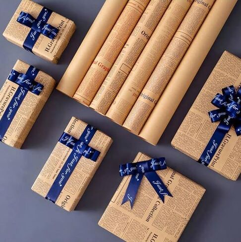Ruspepa 20 Sheets Kraft Newspaper Flower Flower Paper ، ورق باقة الأزهار القابلة للانعكاس ، تصميم NEWSPRINT الأسود Kraft لعيد الميلاد ، زهور الزهور ، حفل زفاف ، عيد الحب ، عيد الأم و DIY in Saudi Arabia