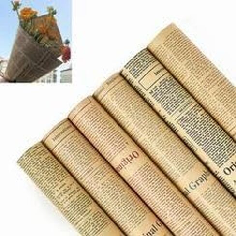 Ruspepa 20 Sheets Kraft Newspaper Flower Flower Paper ، ورق باقة الأزهار القابلة للانعكاس ، تصميم NEWSPRINT الأسود Kraft لعيد الميلاد ، زهور الزهور ، حفل زفاف ، عيد الحب ، عيد الأم و DIY in Saudi Arabia