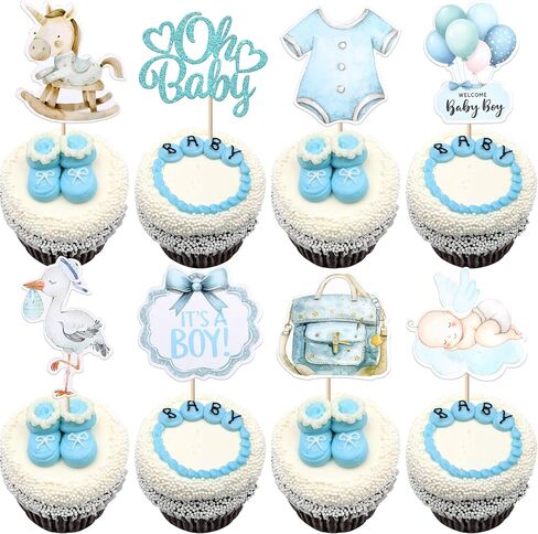 Rsstarxi 40 Pack Baby Cupcake Toppers Oh Baby Shower Decorations - Trojan Horse It's a Boy Cupcake Picks for Welcome Baby Boys Birthday Party Cake Decorations in Kuwait