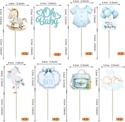 Rsstarxi 40 Pack Baby Cupcake Toppers Oh Baby Shower Decorations - Trojan Horse It's a Boy Cupcake Picks for Welcome Baby Boys Birthday Party Cake Decorations in Kuwait