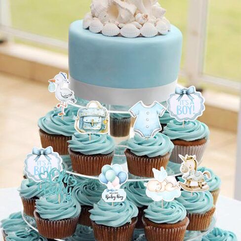 Rsstarxi 40 Pack Baby Cupcake Toppers Oh Baby Shower Decorations - Trojan Horse It's a Boy Cupcake Picks for Welcome Baby Boys Birthday Party Cake Decorations in Kuwait