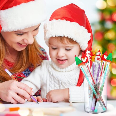 Christmas Pencils Multi-Point Stackable Push Pencils Christmas Plastic Decorated with Santa Xmas Tree Deer and Snowman for Christmas School Party Favor Supplies Children New Year Supplies (24 Pieces) in Saudi Arabia