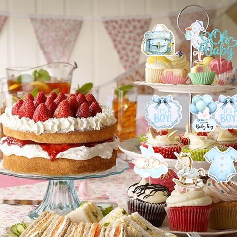 Rsstarxi 40 Pack Baby Cupcake Toppers Oh Baby Shower Decorations - Trojan Horse It's a Boy Cupcake Picks for Welcome Baby Boys Birthday Party Cake Decorations in Kuwait