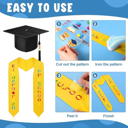 Jetec 6 Pcs 2024 Preschool Graduation Cap Stole Iron on Letter Set for Boys Girls for Pre K Graduation Cap DIY Craft in Saudi Arabia