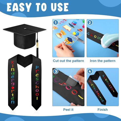 Jetec 6 Pcs 2024 Preschool Graduation Cap Stole Iron on Letter Set for Boys Girls for Pre K Graduation Cap DIY Craft in Saudi Arabia