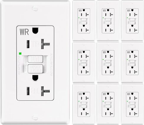 2 Pack - POWAWINI GFCI Outlet 20 Amp, Thinner Design, Self-Test GFI Receptacle, LED Indicator, UL Listed, Tamper Resistant, Weather Resistant, with Wall Plates and Screws, Indoor Outdoor Use, White in Kuwait