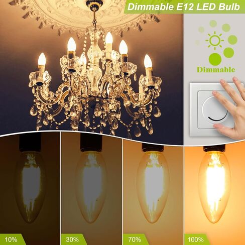 GOLSPARK E12 LED Bulb Dimmable, Candelabra LED Bulb 40W Equivalent, 3000K Warm White, B11 B10 Type B LED Light Bulbs 4W, 400LM, CRI 85+, Clear Filament Candle Light Bulbs Small Base, 6 Pack in Kuwait
