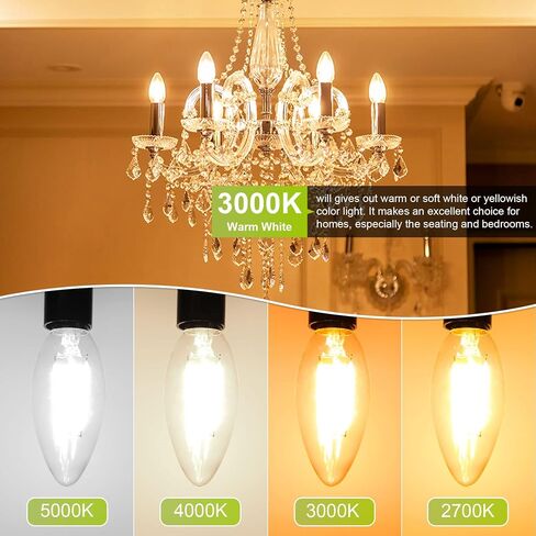 GOLSPARK E12 LED Bulb Dimmable, Candelabra LED Bulb 40W Equivalent, 3000K Warm White, B11 B10 Type B LED Light Bulbs 4W, 400LM, CRI 85+, Clear Filament Candle Light Bulbs Small Base, 6 Pack in Kuwait