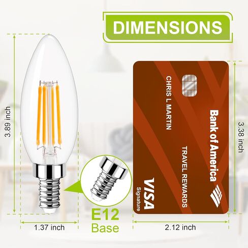 GOLSPARK E12 LED Bulb Dimmable, Candelabra LED Bulb 40W Equivalent, 3000K Warm White, B11 B10 Type B LED Light Bulbs 4W, 400LM, CRI 85+, Clear Filament Candle Light Bulbs Small Base, 6 Pack in Kuwait