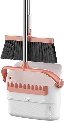 Broom and Dustpan Set for Home and Office, Upright Standing Dustpan with Short Handle Broom, Indoor & Outdoor Sweeping Combo (Black & Orange) in Saudi Arabia