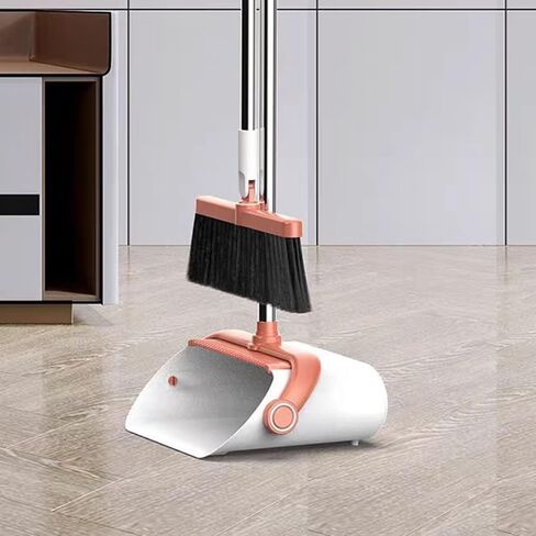 Broom and Dustpan Set for Home and Office, Upright Standing Dustpan with Short Handle Broom, Indoor & Outdoor Sweeping Combo (Black & Orange) in Saudi Arabia