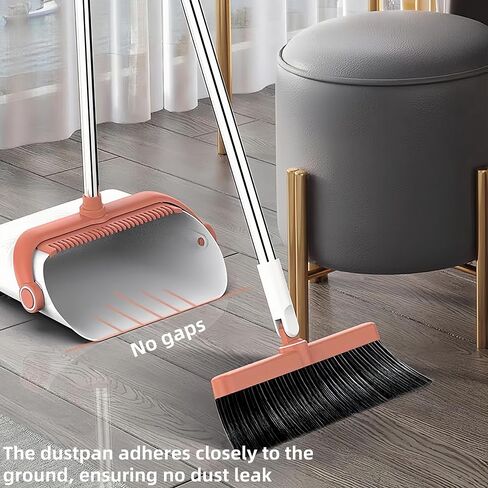 Broom and Dustpan Set for Home and Office, Upright Standing Dustpan with Short Handle Broom, Indoor & Outdoor Sweeping Combo (Black & Orange) in Saudi Arabia