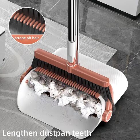 Broom and Dustpan Set for Home and Office, Upright Standing Dustpan with Short Handle Broom, Indoor & Outdoor Sweeping Combo (Black & Orange) in Saudi Arabia