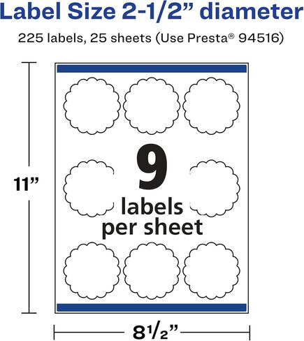 Avery Durable Waterproof Round Scalloped Labels with Sure Feed, 2.5" Diameter, 90 Oil and Tear-Resistant Waterproof Labels, Print-to-The-Edge, Laser/Pigment-Based Inkjet Printable Labels in Kuwait