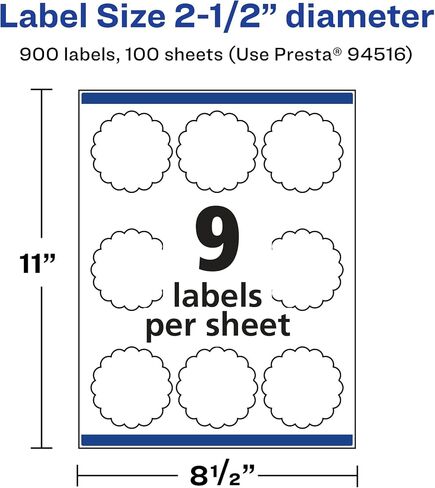 Avery Durable Waterproof Round Scalloped Labels with Sure Feed, 2.5" Diameter, 90 Oil and Tear-Resistant Waterproof Labels, Print-to-The-Edge, Laser/Pigment-Based Inkjet Printable Labels in Kuwait