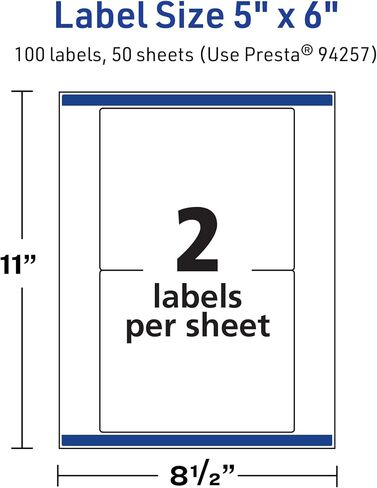 Avery TrueBlock Matte White Rectangle Labels with Sure Feed, 5" x 6", 100 Matte White Labels, Laser/Inkjet Printable Labels, Great for Packaging and Product Labels in Saudi Arabia